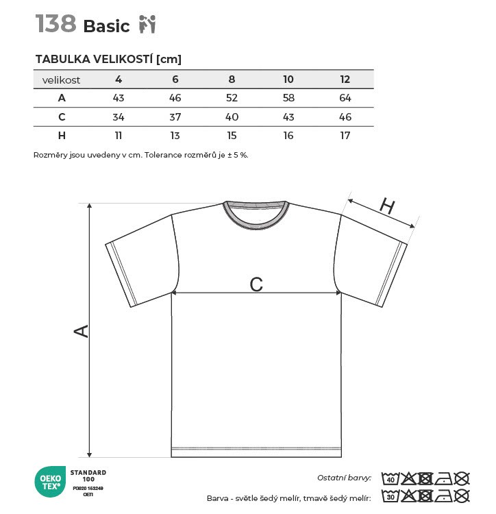 138 Basic tričko dětské Tabulka velikostí